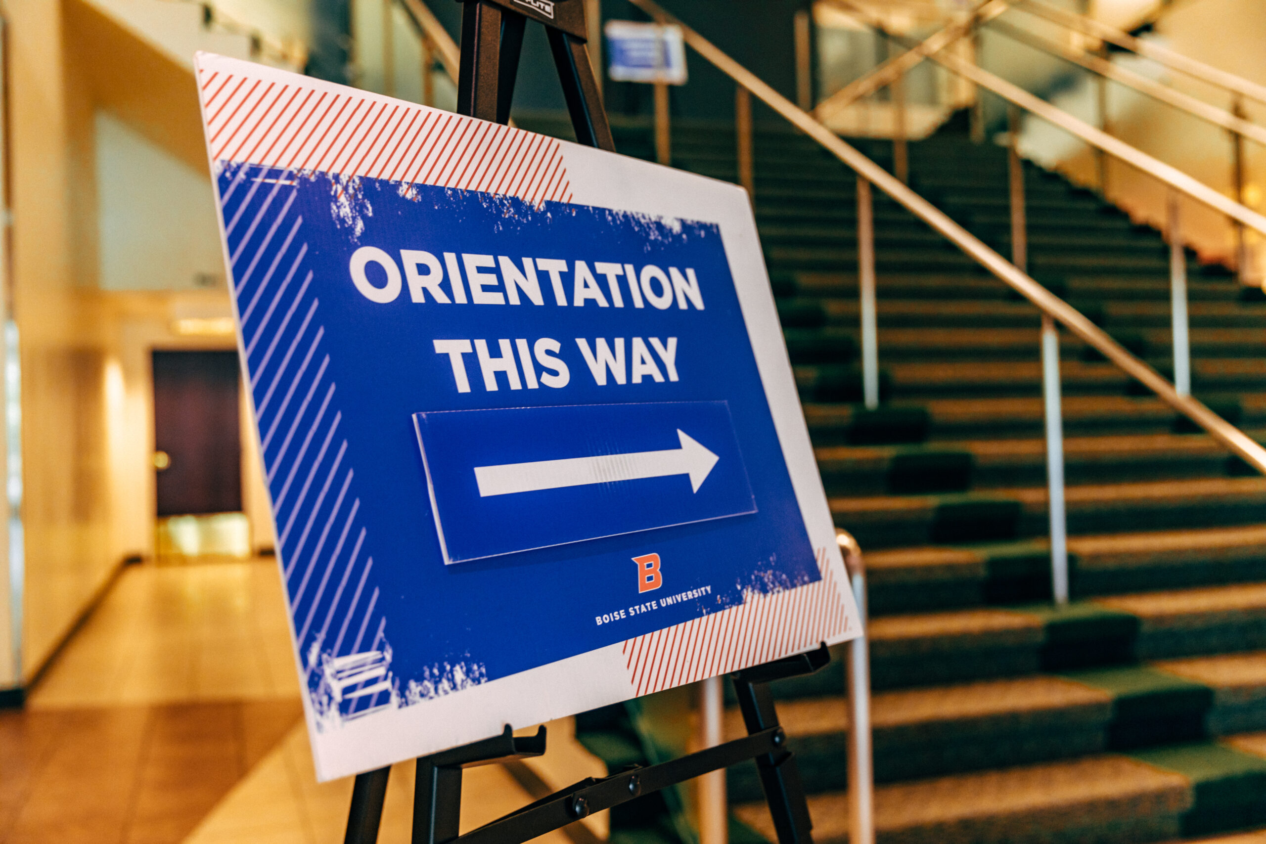 Orientation sign located in the Boise State University Student Union Building.