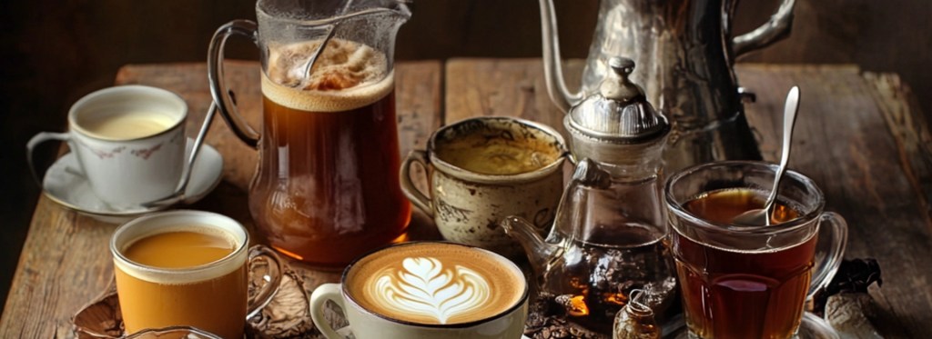 Top Tips for Finding Good Places to Study in Fort Collins 3 Arboretum Coffee A wooden table filled with many different caffeinated drinks offered by Arboretum Coffee.