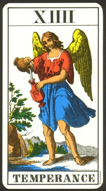 Carta XIV Temperanza dal mazzo tarocchi 1JJ, simbolo di equilibrio spirituale