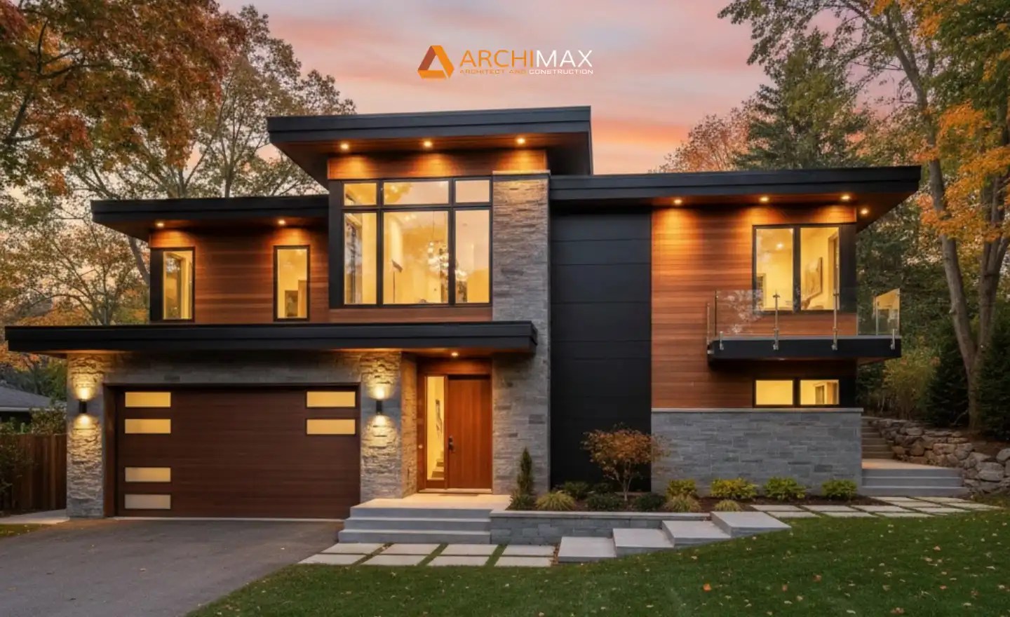 Desain rumah split level modern mewah dengan permainan elevasi lantai