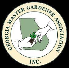 Georgia Master Gardener Association logo featuring hands planting a seedling in Georgia outline.