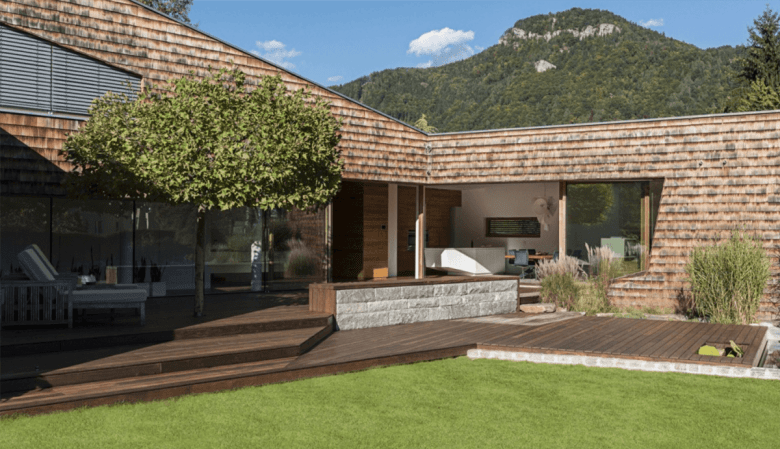 The Multi-Level Decks with A Built-In Seating and a Relaxing Landscape The Multi-Level Decks with A Built-In Seating and a Relaxing Landscape