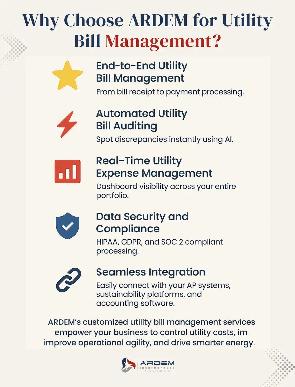 Why Choose ARDEM for Utility Bill Management? infographic