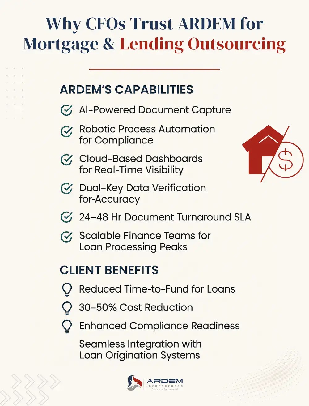 Why CFOs Trust ARDEM for Mortgage & Lending Outsourcing infographic