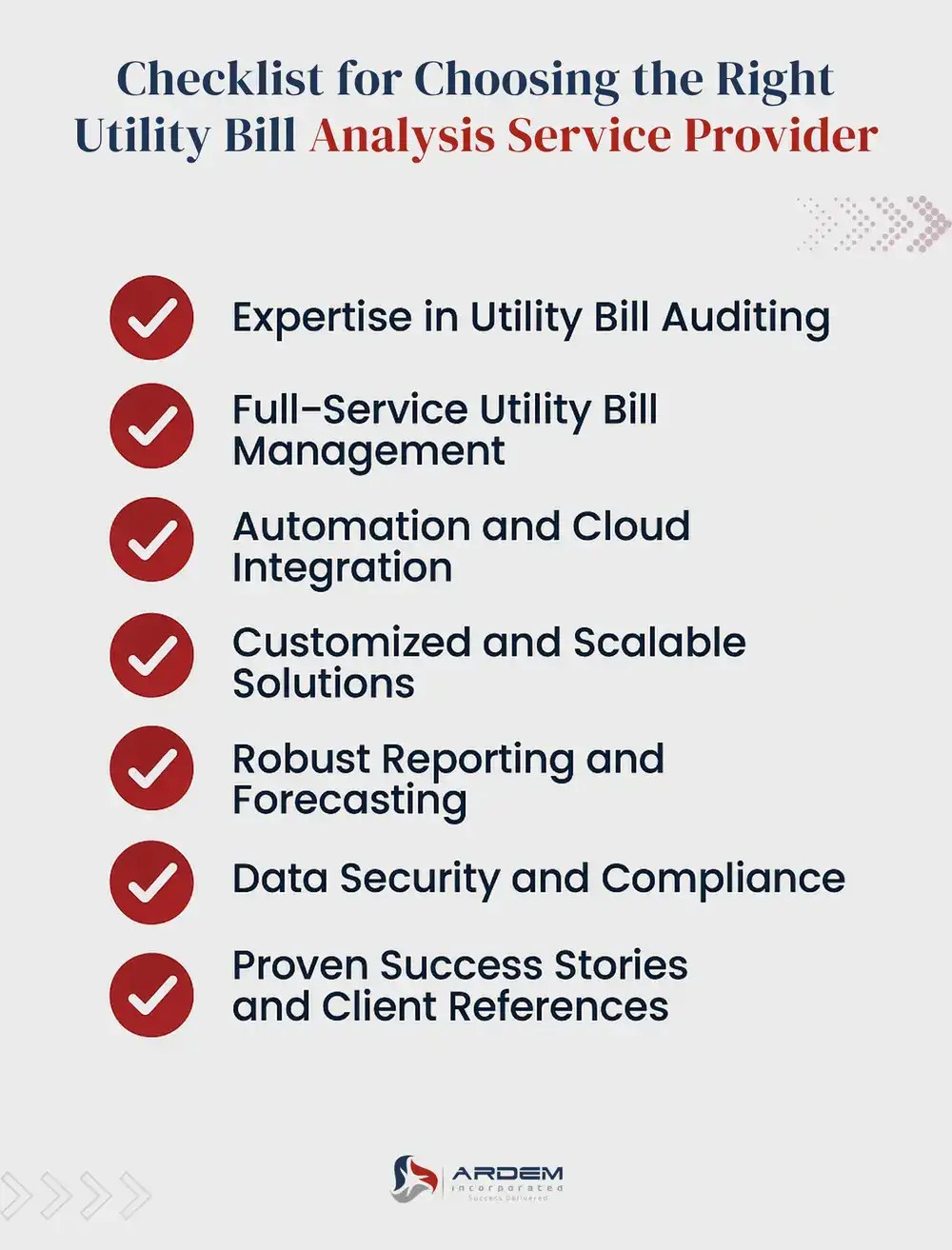 Checklist for Choosing the Right Utility Bill Analysis Service Provider infographic
