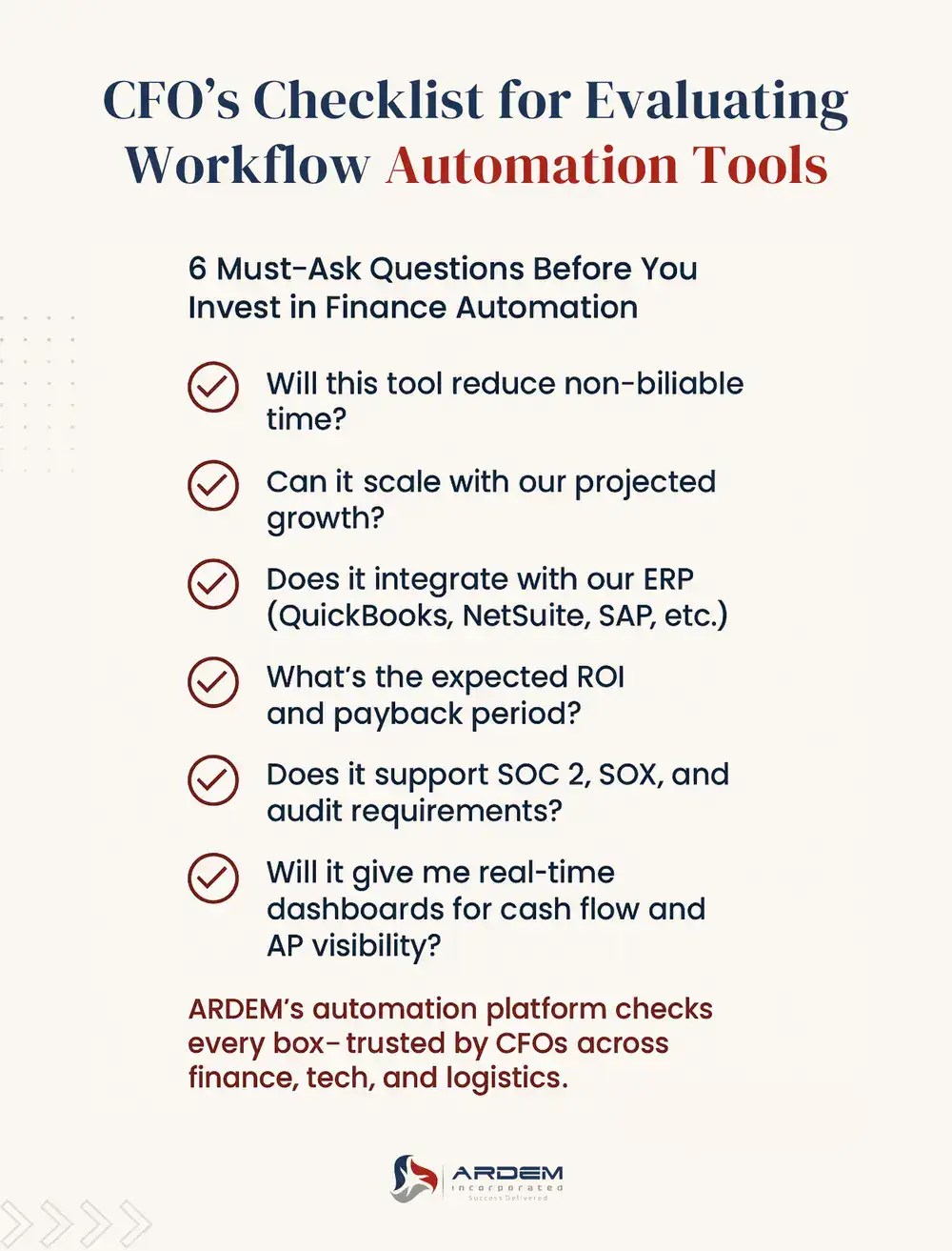 CFO’s Checklist for Evaluating Workflow Automation Tools infographic