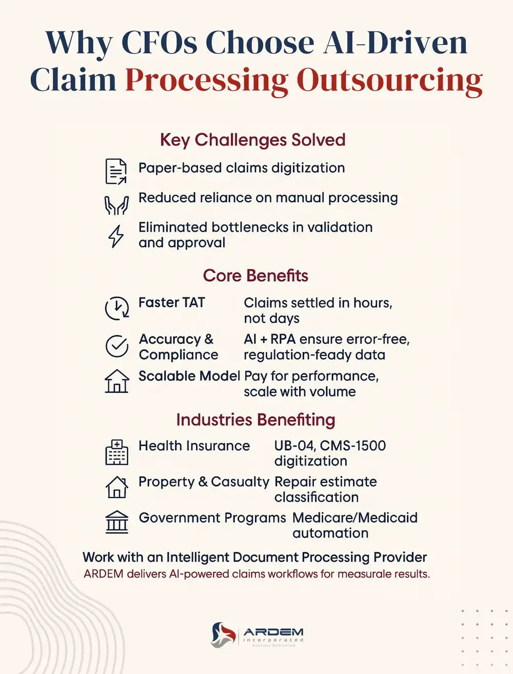Why CFOs Choose AI-Driven Claim Processing Outsourcing infographic
