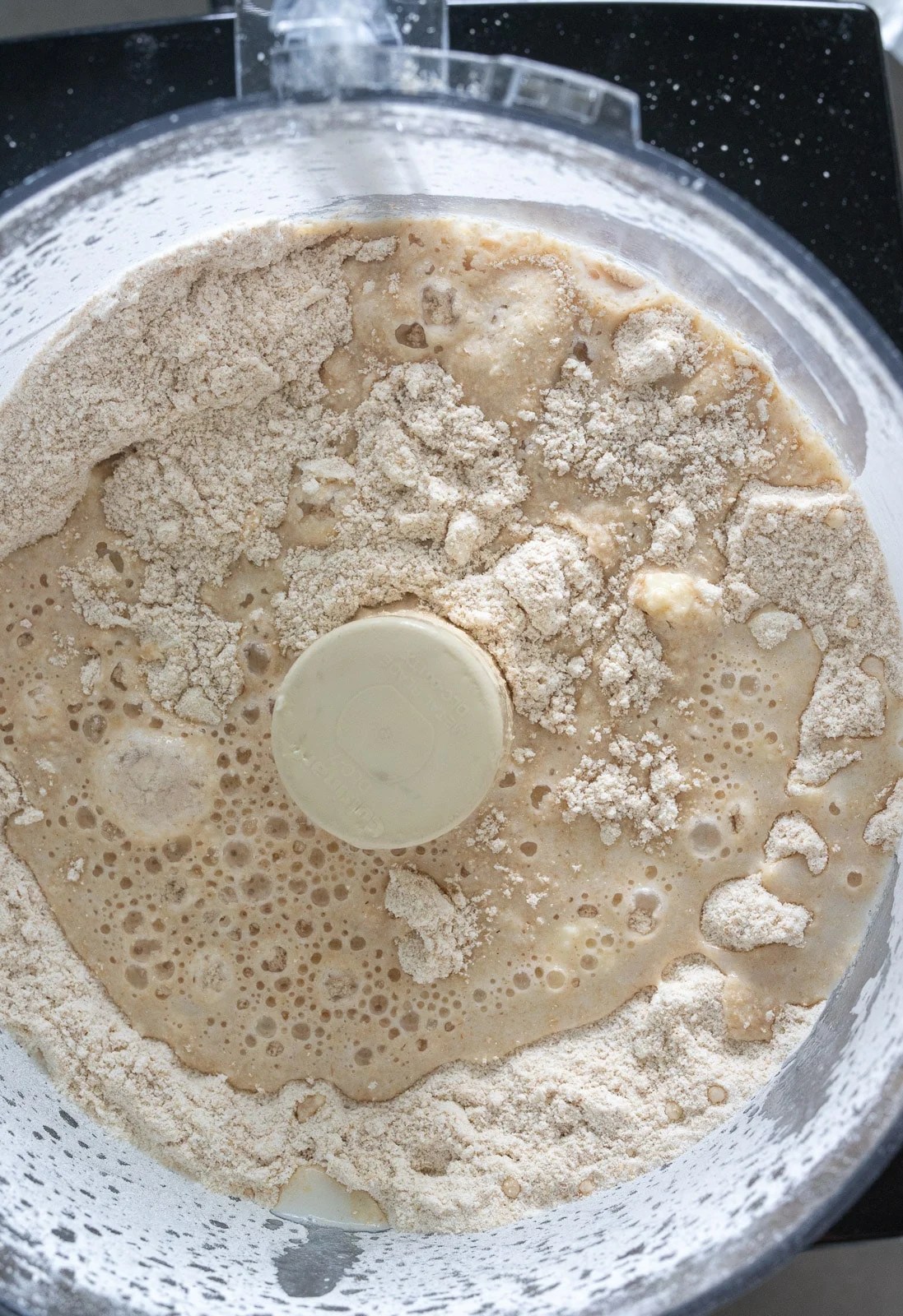 buttermilk in flour mixture in a food processor.