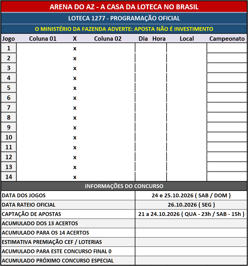 Loteca 1277 - Programação Oficial