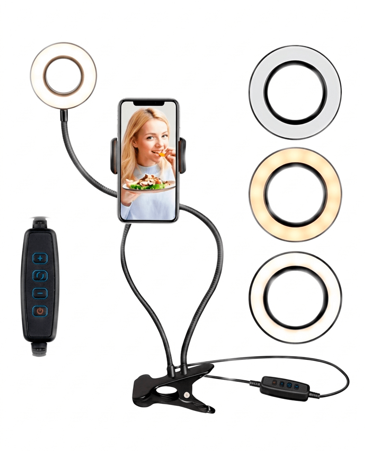 Aro de Luz LED 2 en 1 con Soporte Flexible para Celular