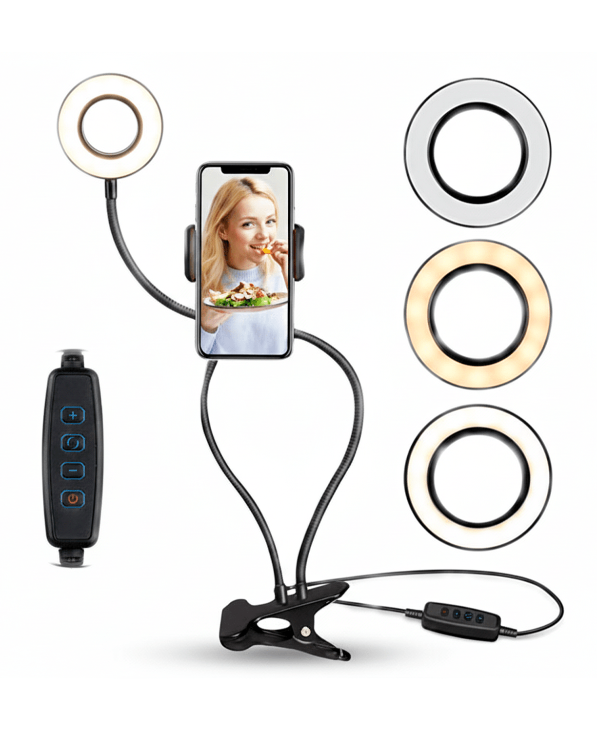 Aro de Luz LED 2 en 1 con Soporte Flexible para Celular