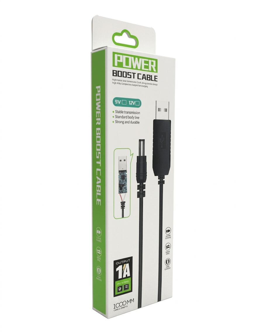 Cable Elevador de Voltaje (Power Boost Cable) | 5V a 9V-12V | USB a 5.5x2.1mm