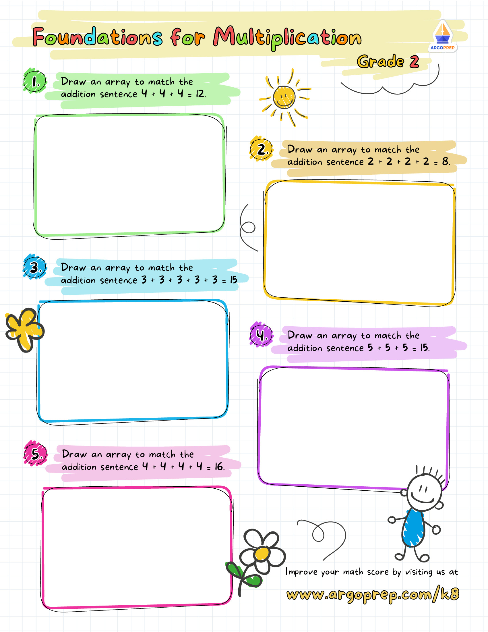 2nd grade multiplication with arrays printable worksheets. Sunny Arrays Argoprep