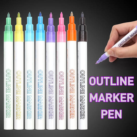 Self Outline Metallic Color Sketch Markers Pens Set of