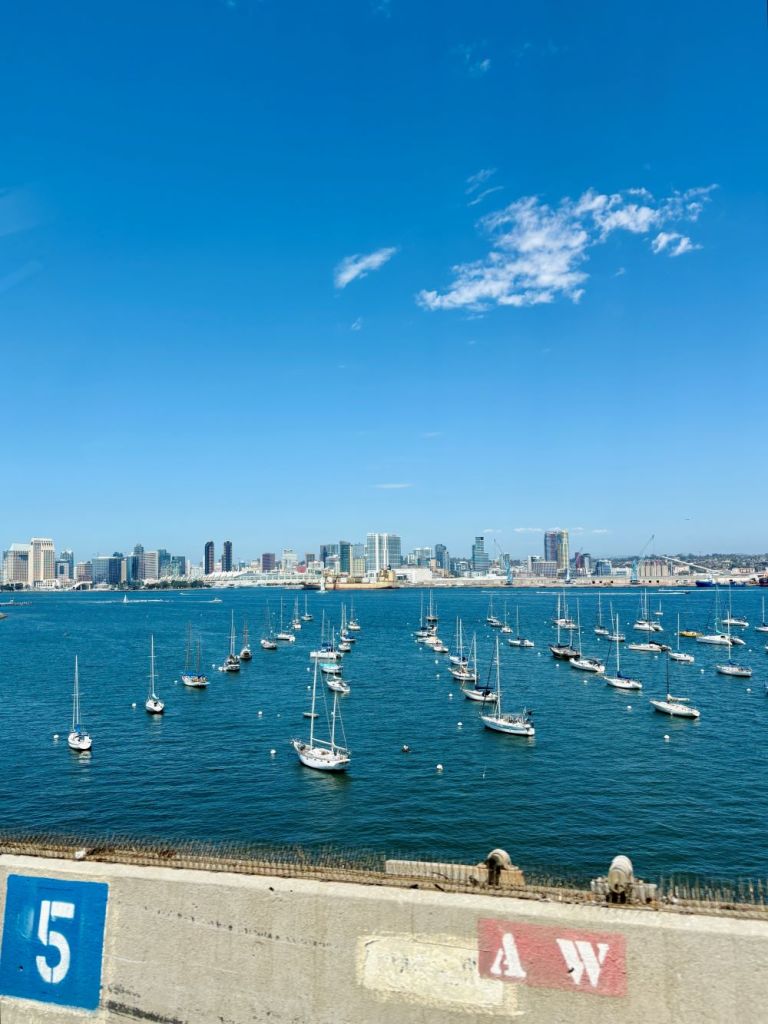 View driving over Coronado Bridge in San Diego