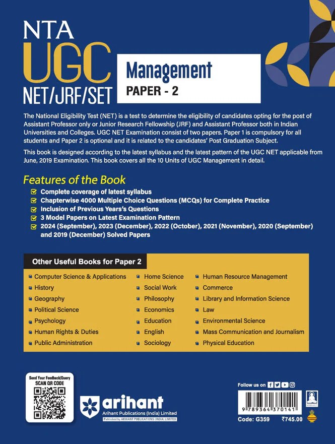 Nta Ugc Net Jrf Set Paper 2 Management Book Arihantbooks