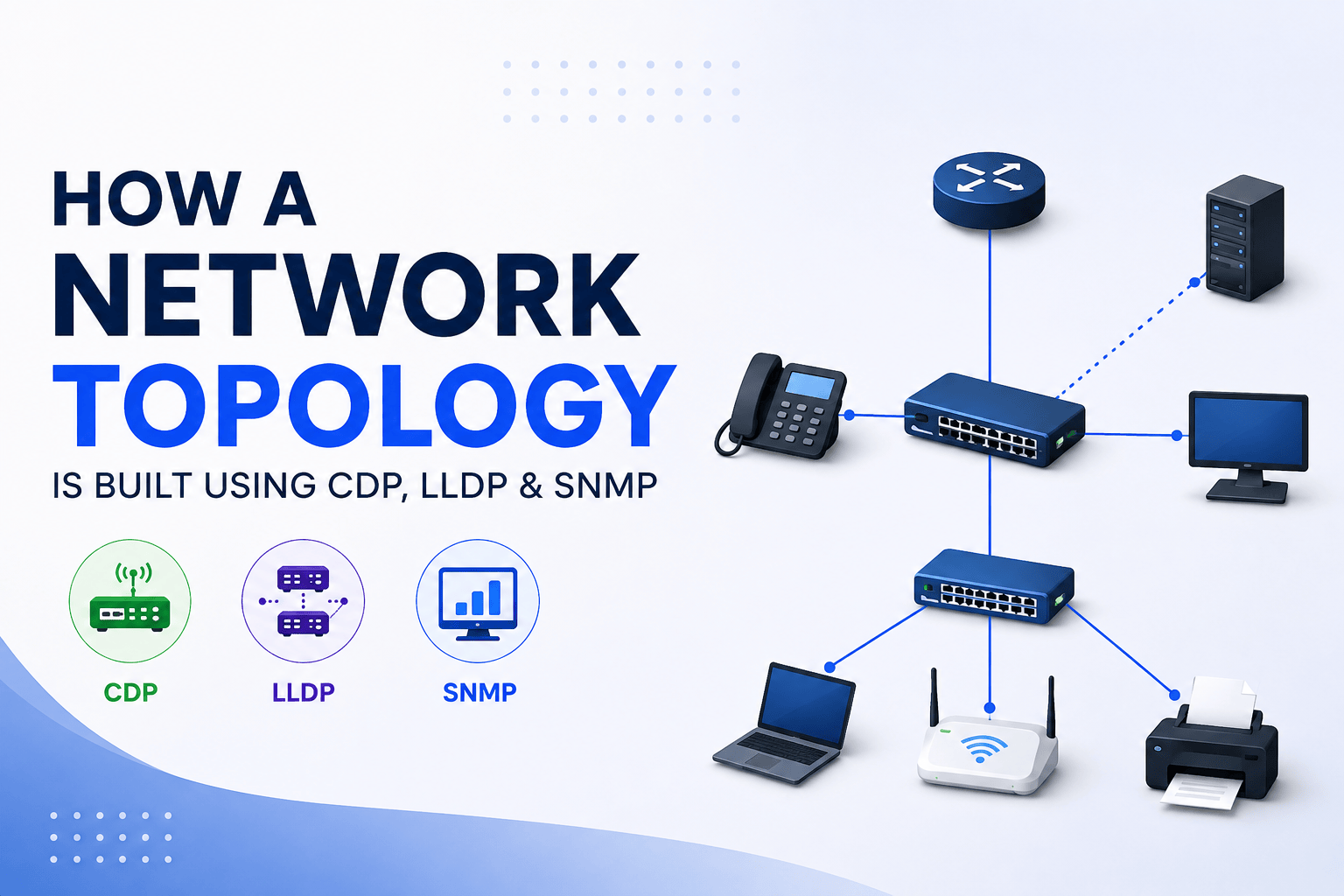 How Network Topology Is Built Automatically Using SNMP, LLDP and CDP.