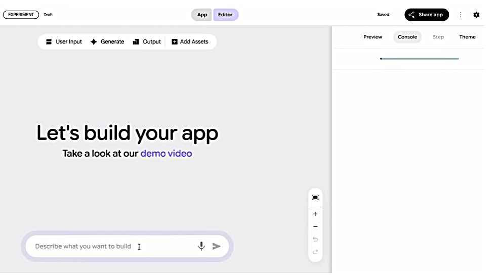 Opal by Google app builder interface