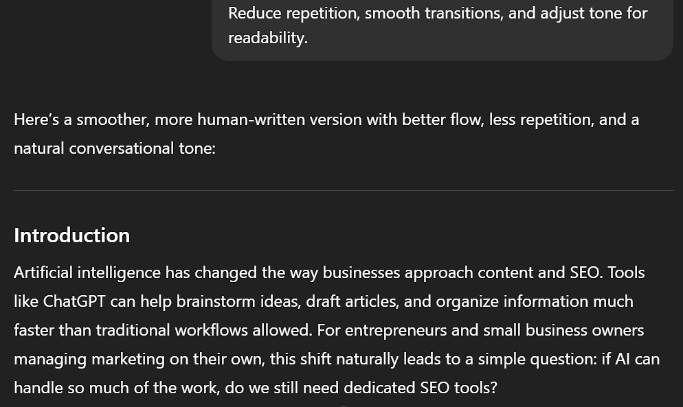 Editing AI content for better readability.