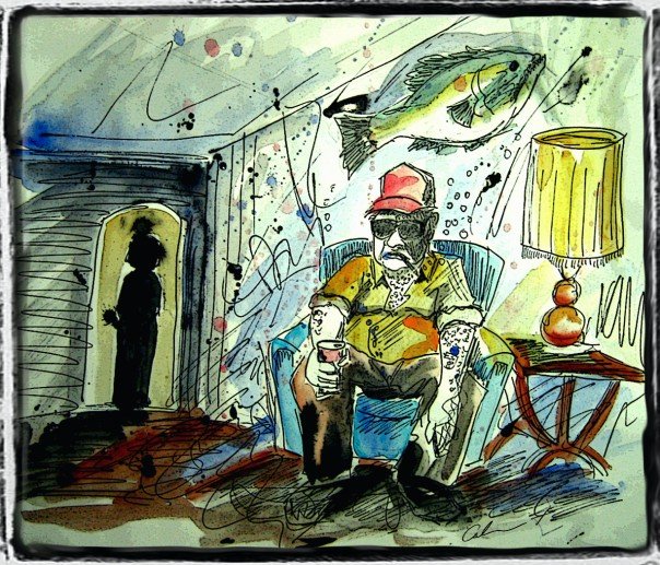 What a catch- 14"x17"-watercolour ink - Published in Subterrain Magazine