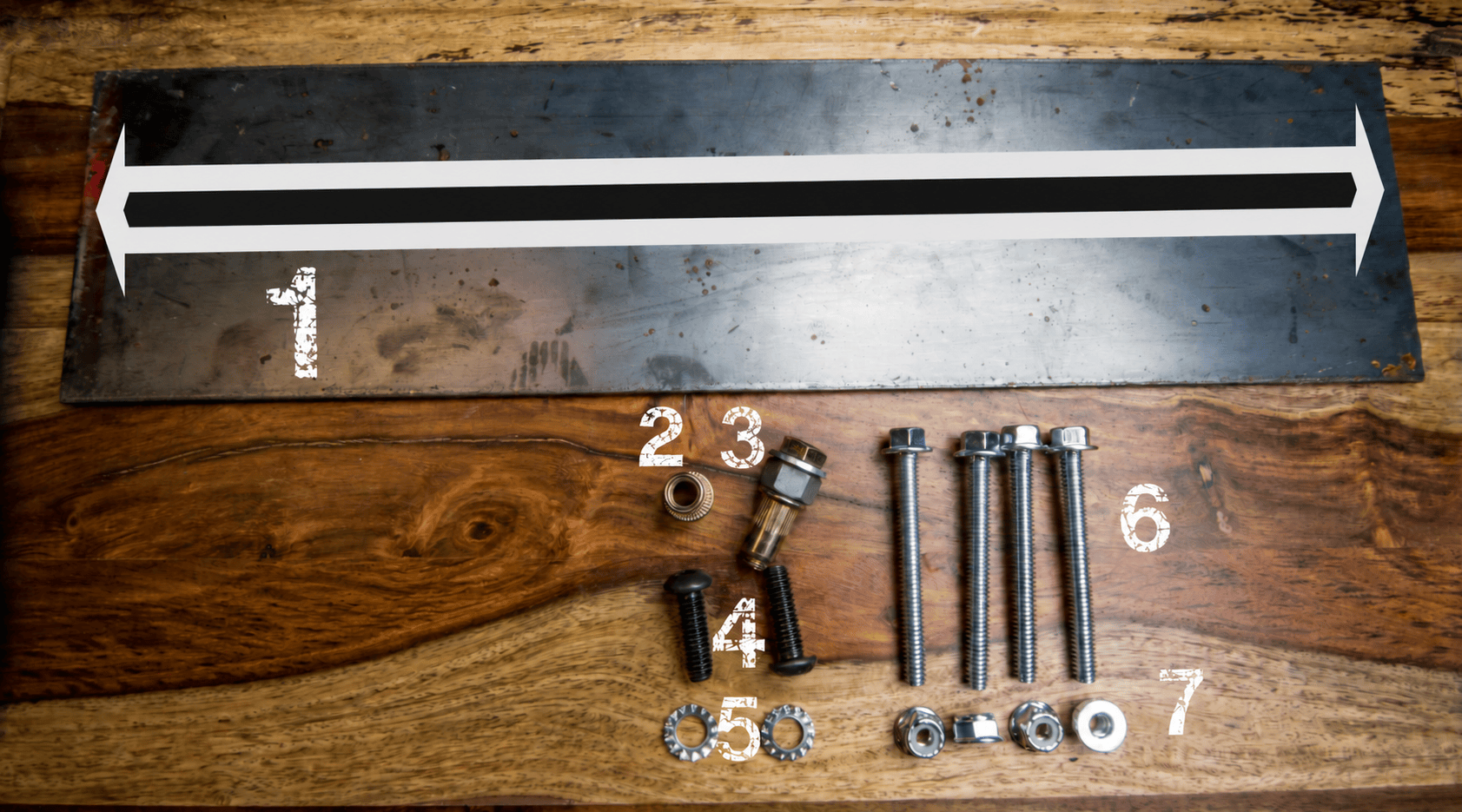 Dodge vehicle hardware numbered 1–7, without optional wall hardware