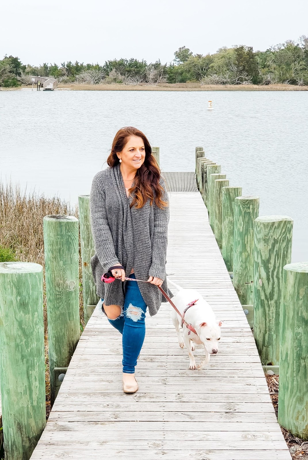 woman and dog walking