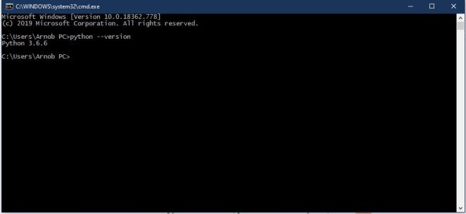 install python windows last step, showing command prompt