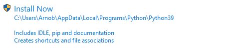 install python on window tutorial: install on default location button
