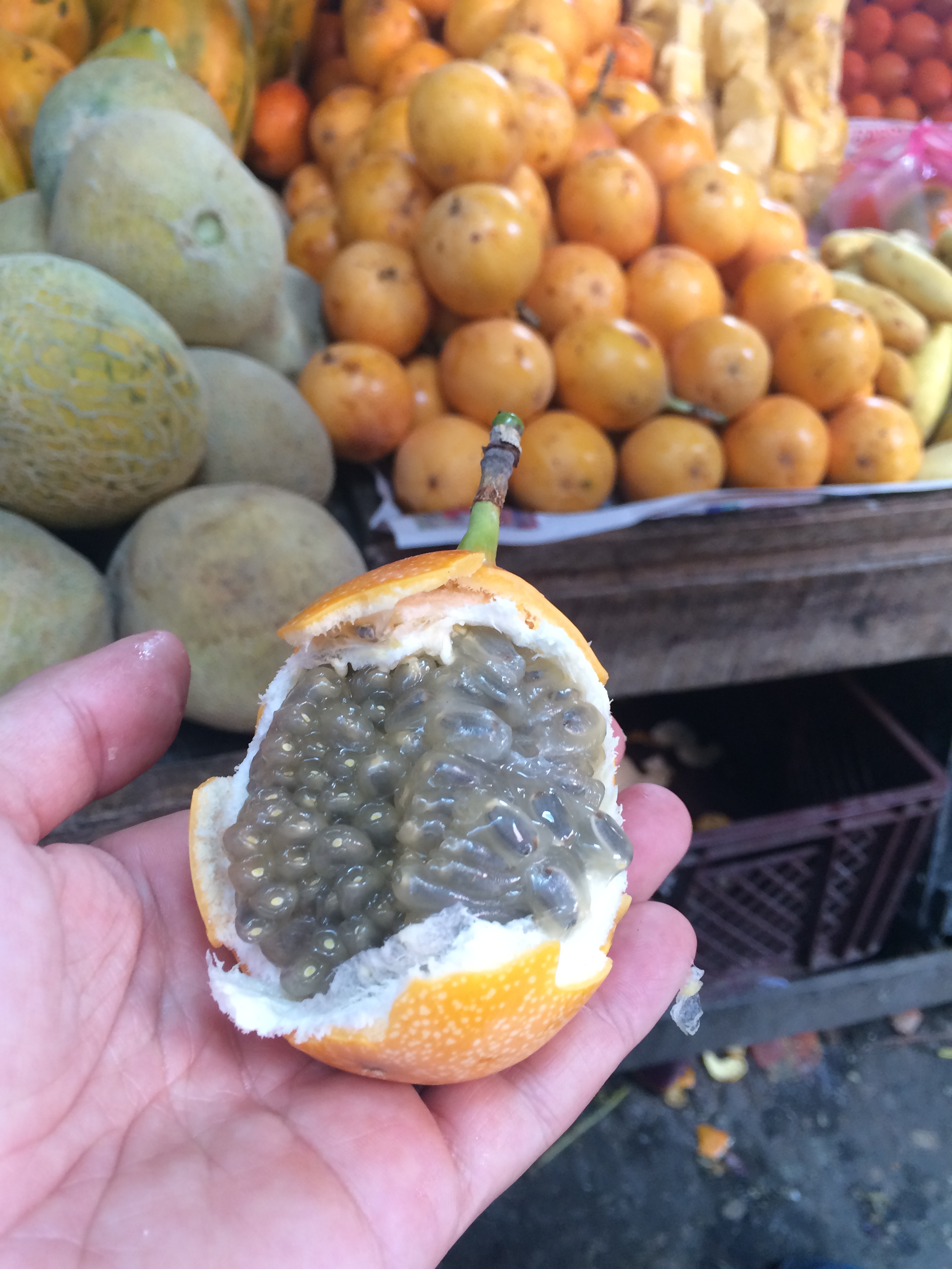 Many varieties of exotic tropical fruits are for sale.