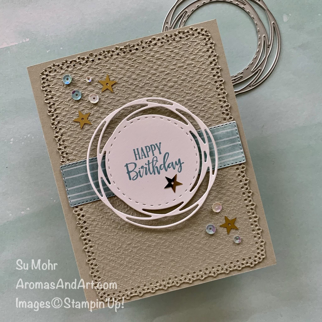 By Su Mohr for #GDP244; Click READ or VISIT to go to my blog for details! Featuring: Painted Labels Dies, Peaceful Moments Stamp Set, Ornate Layers Dies, Tasteful Textile embossing; Ornate Layers Dies; #peacefulmoments #paintedlabelsdies #ornatelayersdies #tastefultextile #birthdaycards #masculinebirthdaycards #handmadecards #handcrafted #diy #cardmaking #papercrafting #cardsforguys #cardchallenges #gdp244