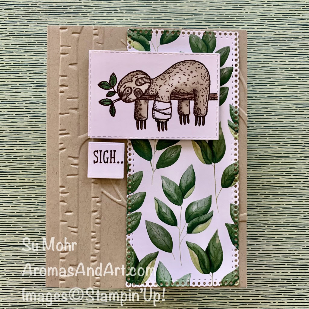 By Su Mohr for the Kre8tors Blog Hop; Click READ or VISIT to go to my blog for details! Featuring: Back On Your Feet Stamps Set, Forever Greenery DSP, Ornate Layers Dies, Ornate Frames Dies, Stampin' Blends; #sloths #slothsoncards #getwellcards #backonyourfeet #handmadecards #handcrafted #diy #cardmaking #papercrafting #bloghops #humorouscards