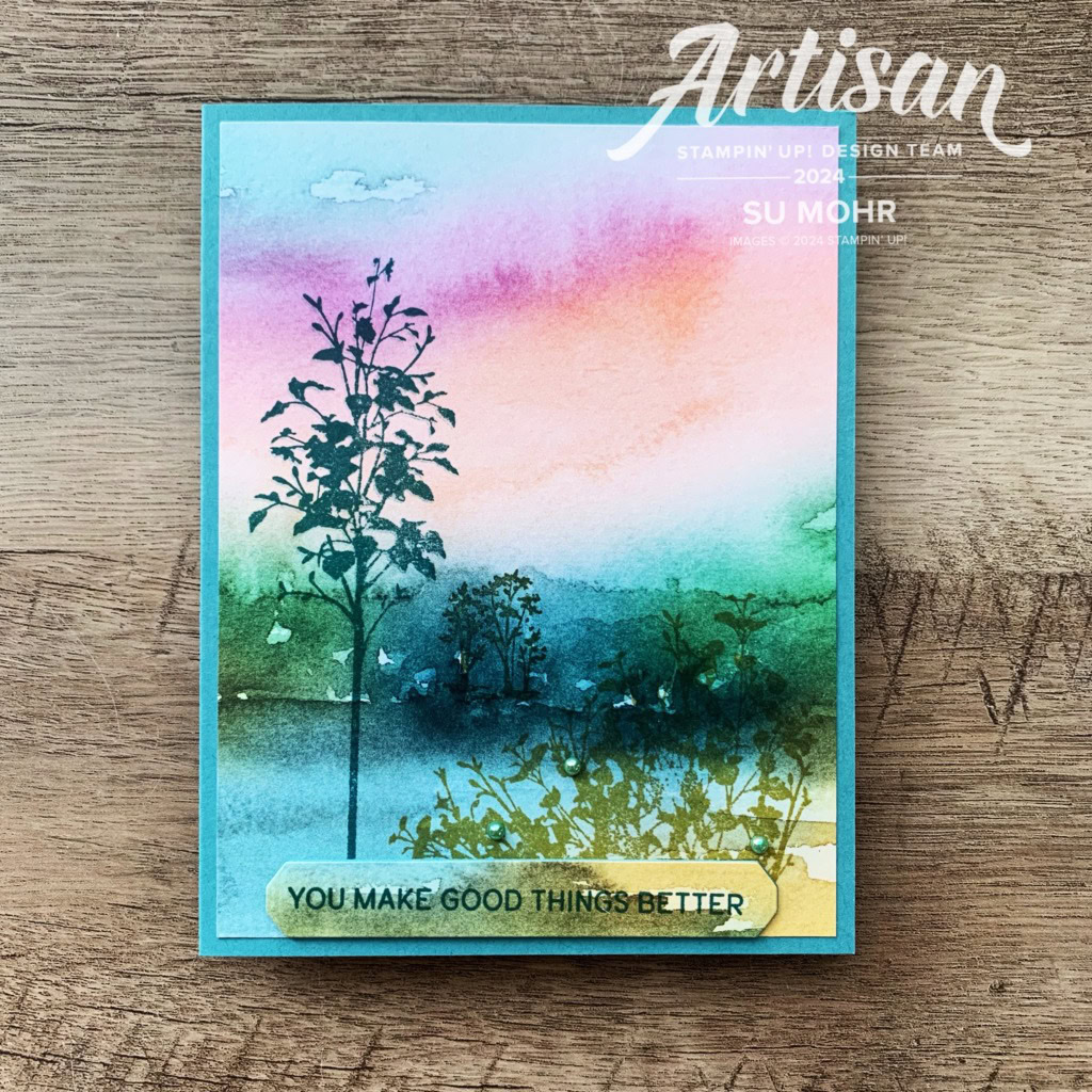 By Su Mohr; Click aromasandart.com to go to my website for details! Featuring: Thoughtful Journey DSP, Delicate Forest Stamp Set, Delicate Forest Dies; #thoughtfuljourney #delicateforest #blooming Pearls #handmadecards #handcrafted #diy #cardmaking #papercrafting #artisandesignteam #quickandeasycards #stamping #stampinup #sumohr