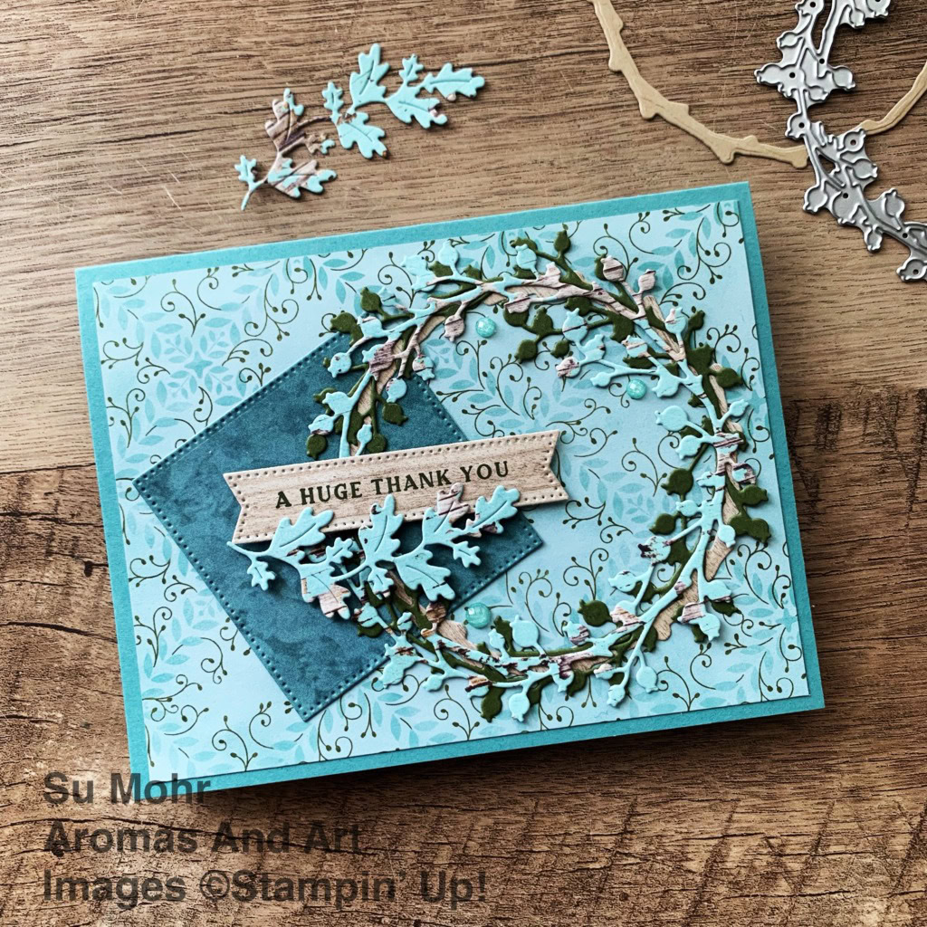 By Su Mohr for GDP478; Click aromasandart.com to go to my website for details! Featuring: Storybook Moments DSP, Perennial Lavender DSP, Country Woods DSP, Encircled In Nature Stamp Set, Encircled In Nature Dies, Stylish Shapes Dies; #encircledinnature #wreaths #cardsketches #gdp478 #storybookmoments #thankyoucards #handmadecards #handcrafted #diy #cardmaking #stampinup #sumohr