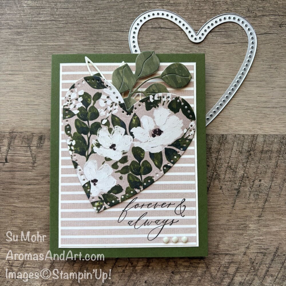 By Su Mohr; Click aromasandart.com to go to my website for details! Featuring: Endless Love Dies, Lifetime Of Love Stamp Set, Petals Of Beauty Dies, Brushed With Beauty DSP, Antique Pearls; #endlesslove #lifetimeoflove #anniversarycards #petalsofbeauty #brushedwithbeauty #antiquepearls #stampinup #handmadecards #handcrafted #cardmaking