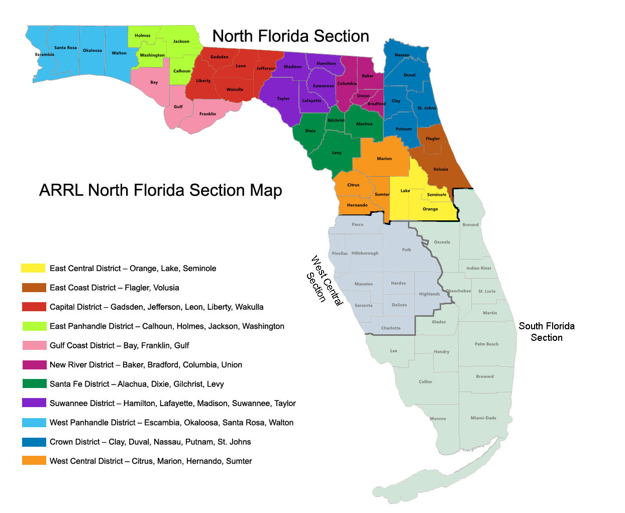 Florida Counties Section Map ARRL North NFL County.