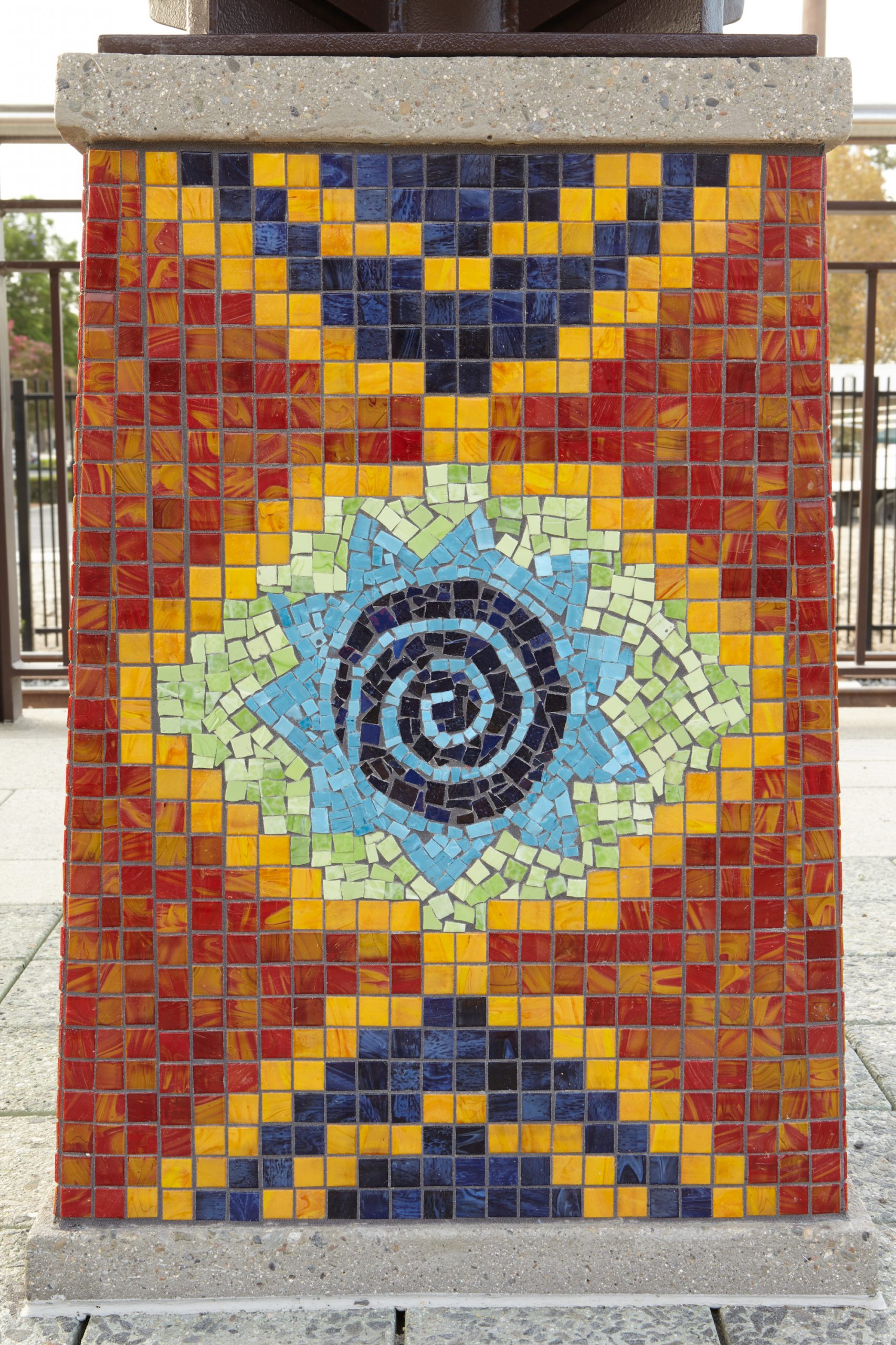 Detail image of station artwork on platform.