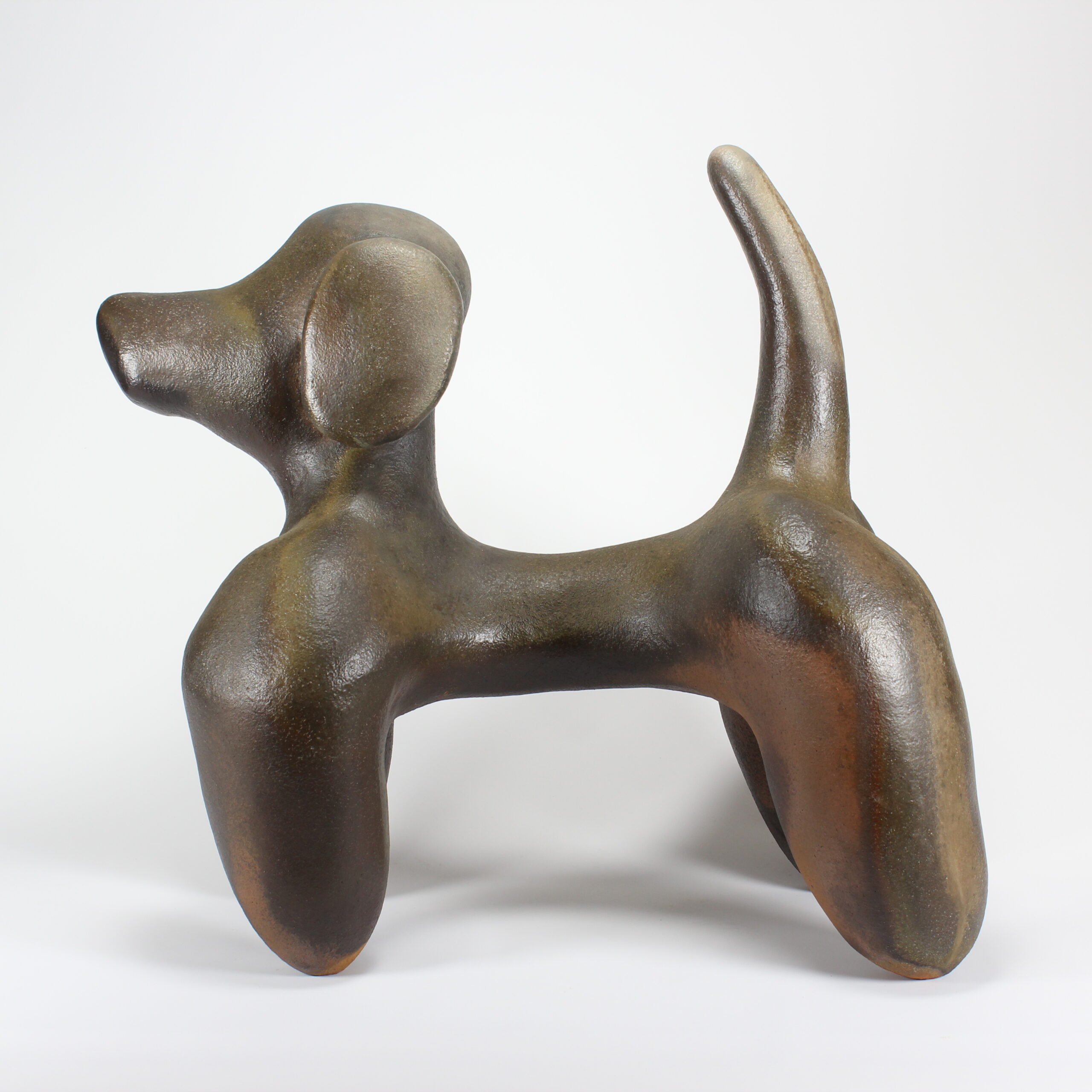 coil-built stoneware Helmer flashing slip, wood ash glaze, bondo, acrylic, mica, polyurethane wood fired in an anagama