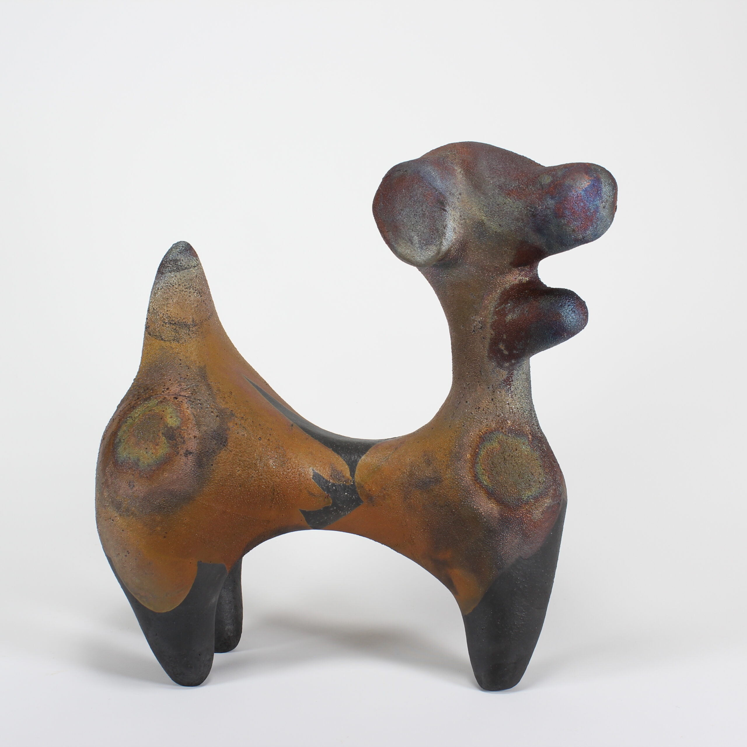 coil-built stoneware copper matte glaze, polyurethane raku fired with post-fire reduction