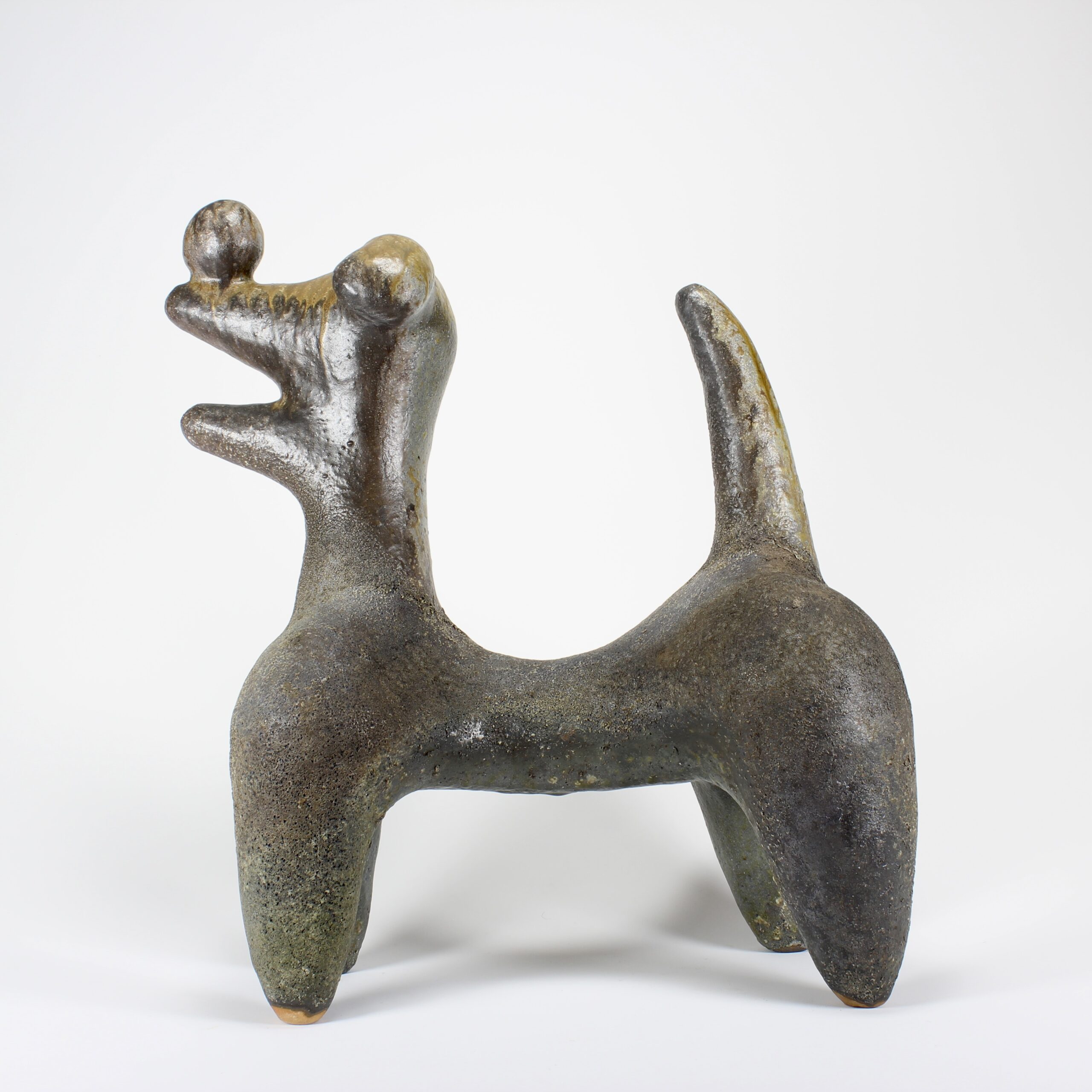 coil-built stoneware wood ash glaze, acrylic, epoxy, polyurethane wood fired in the firebox of a noborigama