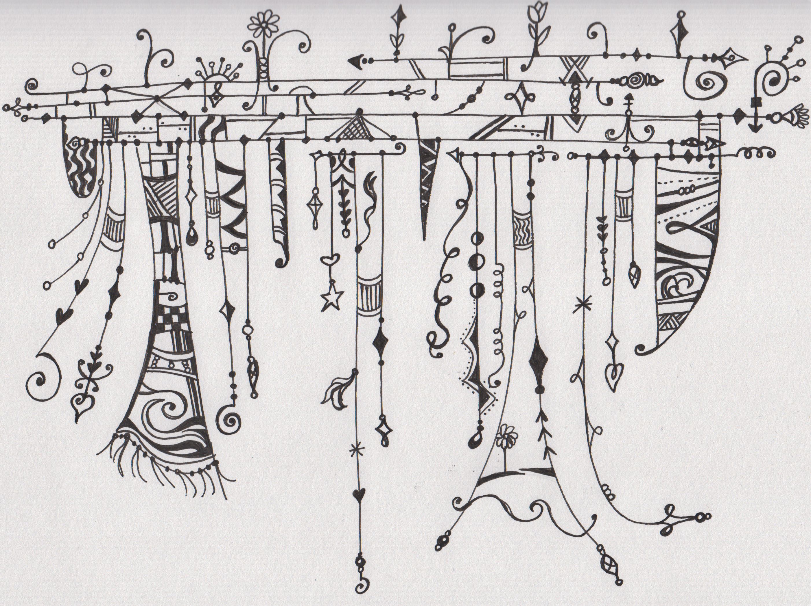 Black and white abstract dangle doodles