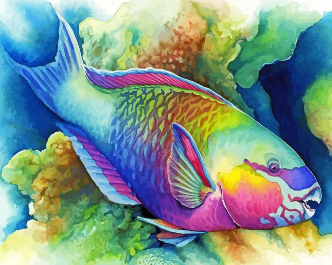 Aesthetic Parrot Fish Art Illustration Painting by Numbers colorful