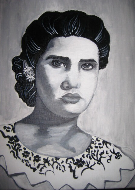 Acrylic painting of a Guatemalan woman