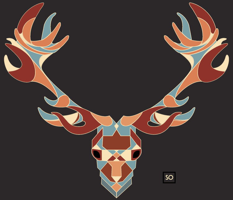 A geometric design of a deer in color