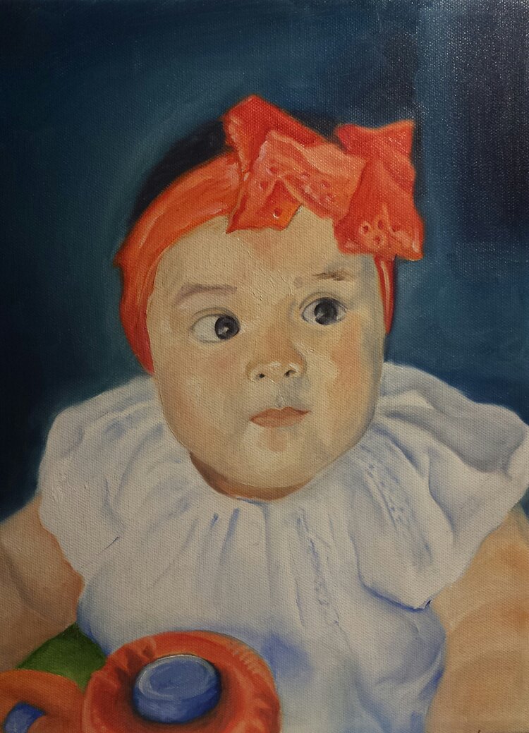 An oil painting of a baby girl