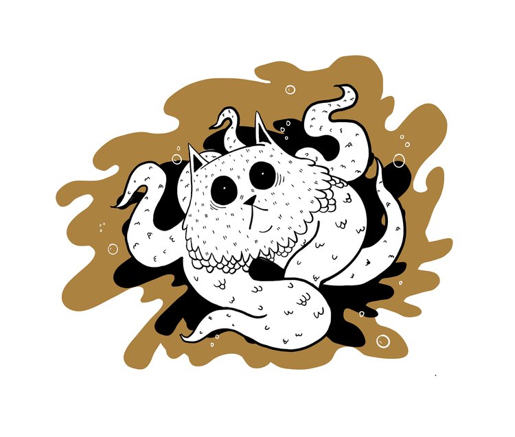 A drawing of a cat as an octopus