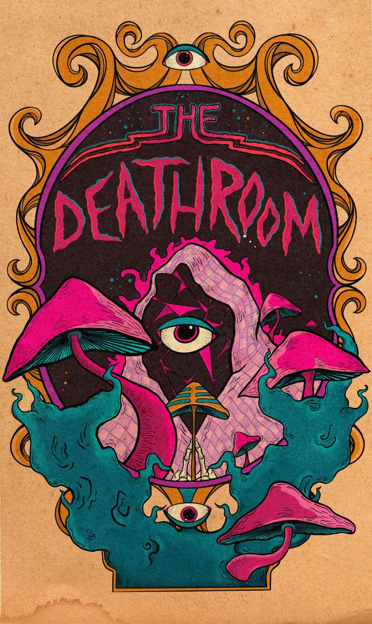 Psychedelic illustration, with mushrooms
