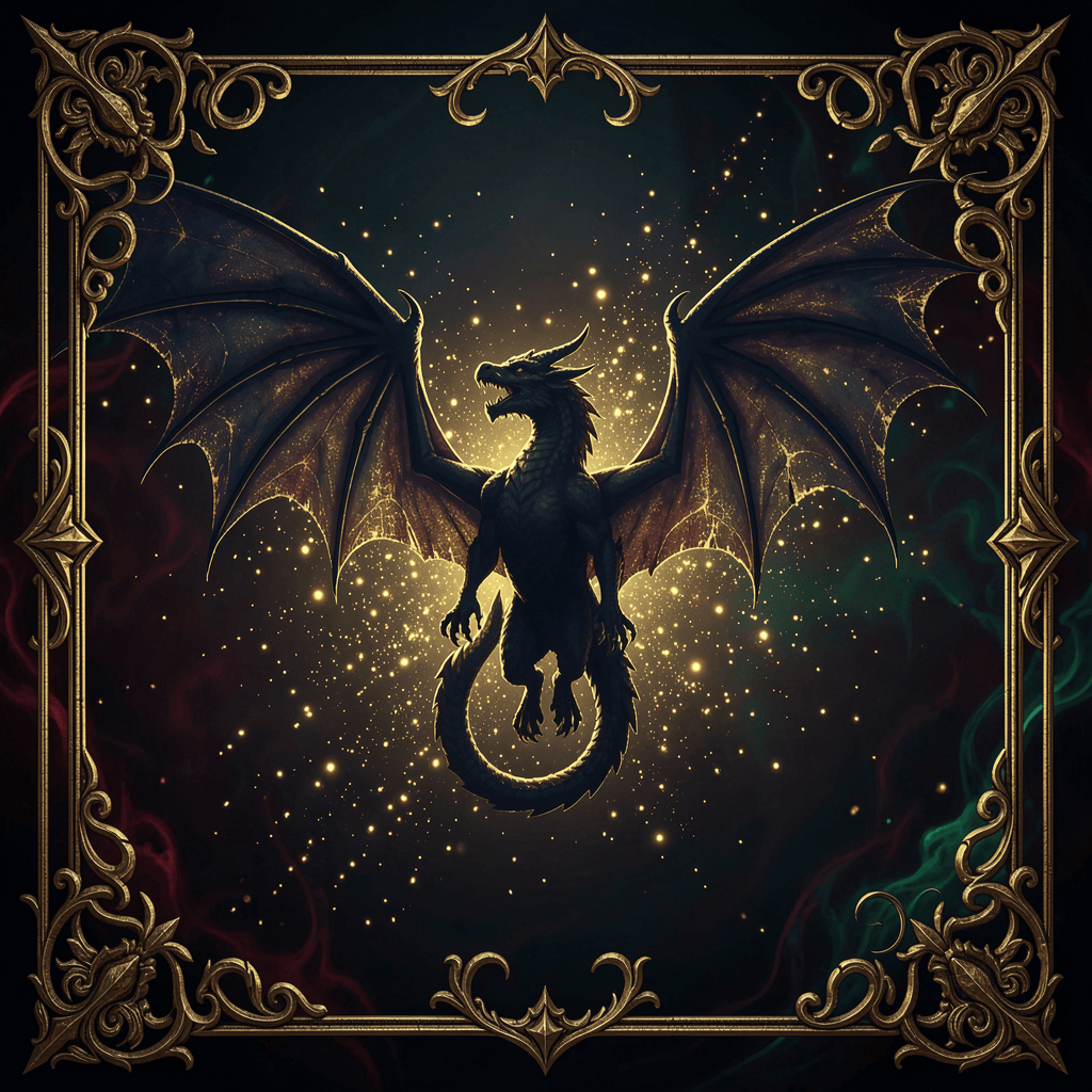 Epic fantasy dragon banner with gold ornate border for Dragon Collection category