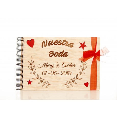 Libro De Firmas De Madera Nuestra Boda Diseno Artesanal Color Lazo Verde Formato A4 Papel Kraft 35 Hojas Lazo O Goma Goma