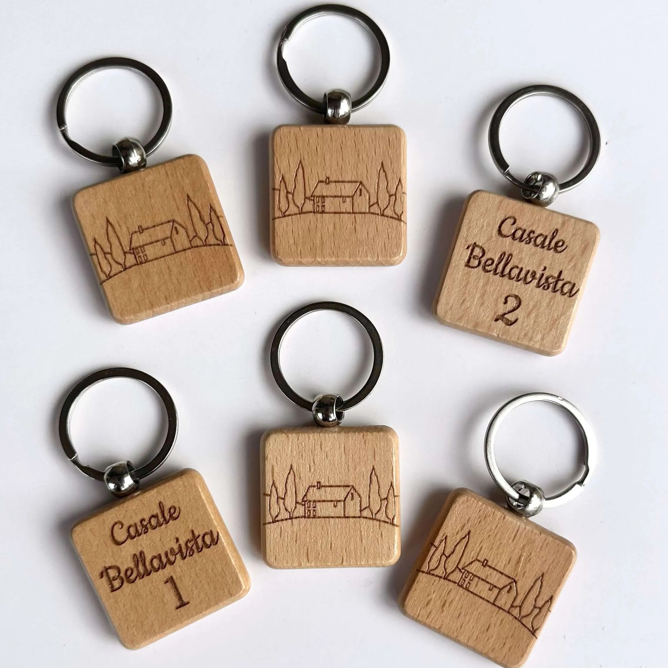 Portachiavi Di Design In Legno Fai Da Te: Artigianato Personalizzato Uomini E Donne Portachiavi Quadrati Rotondi In Trucioli Di Legno Con Pelle PU Da 0,75 € | DHgate