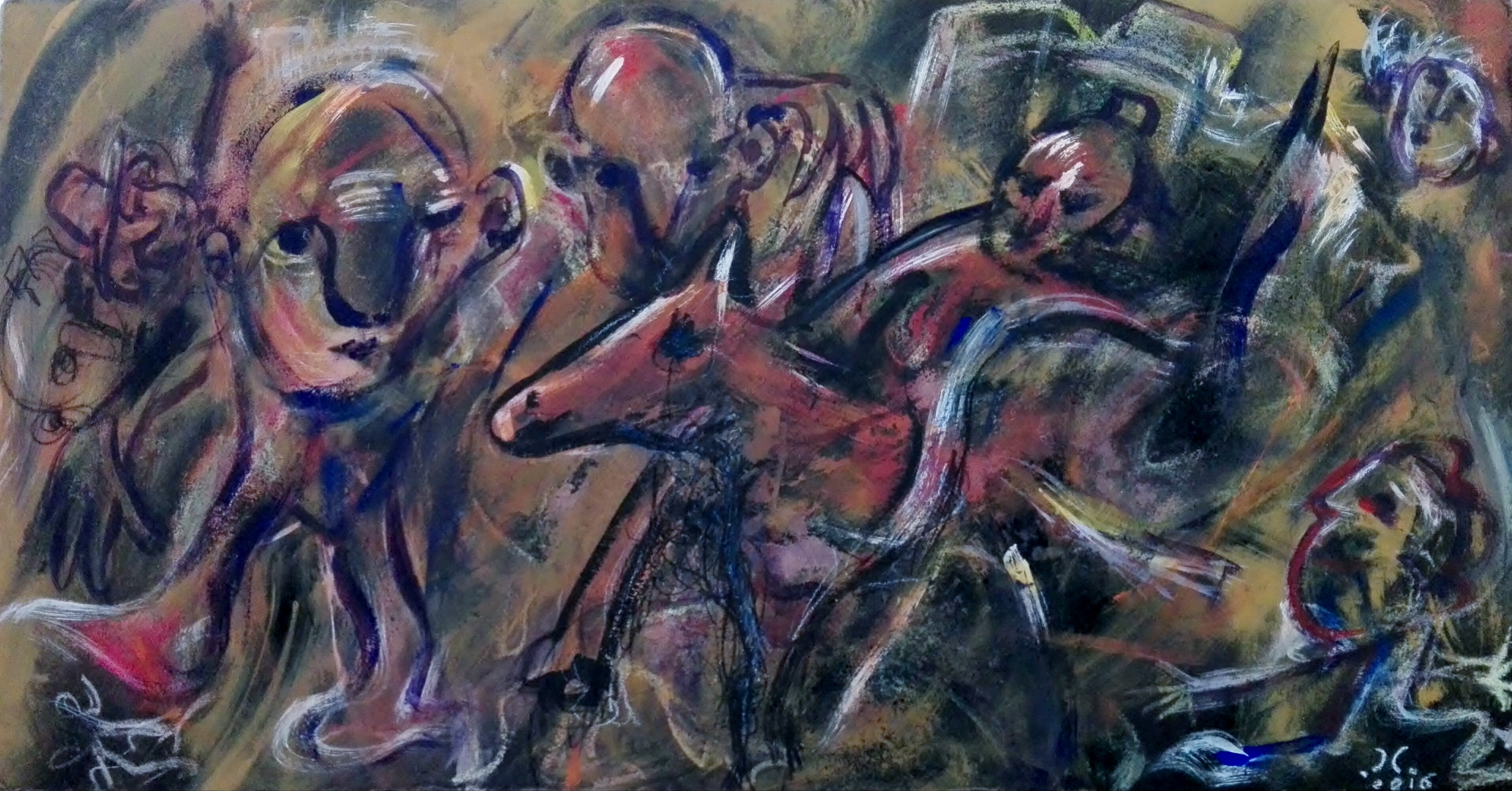 “Cavalieri”, acrylic and mixed media on wood panel, cm 85 x 45, 2016